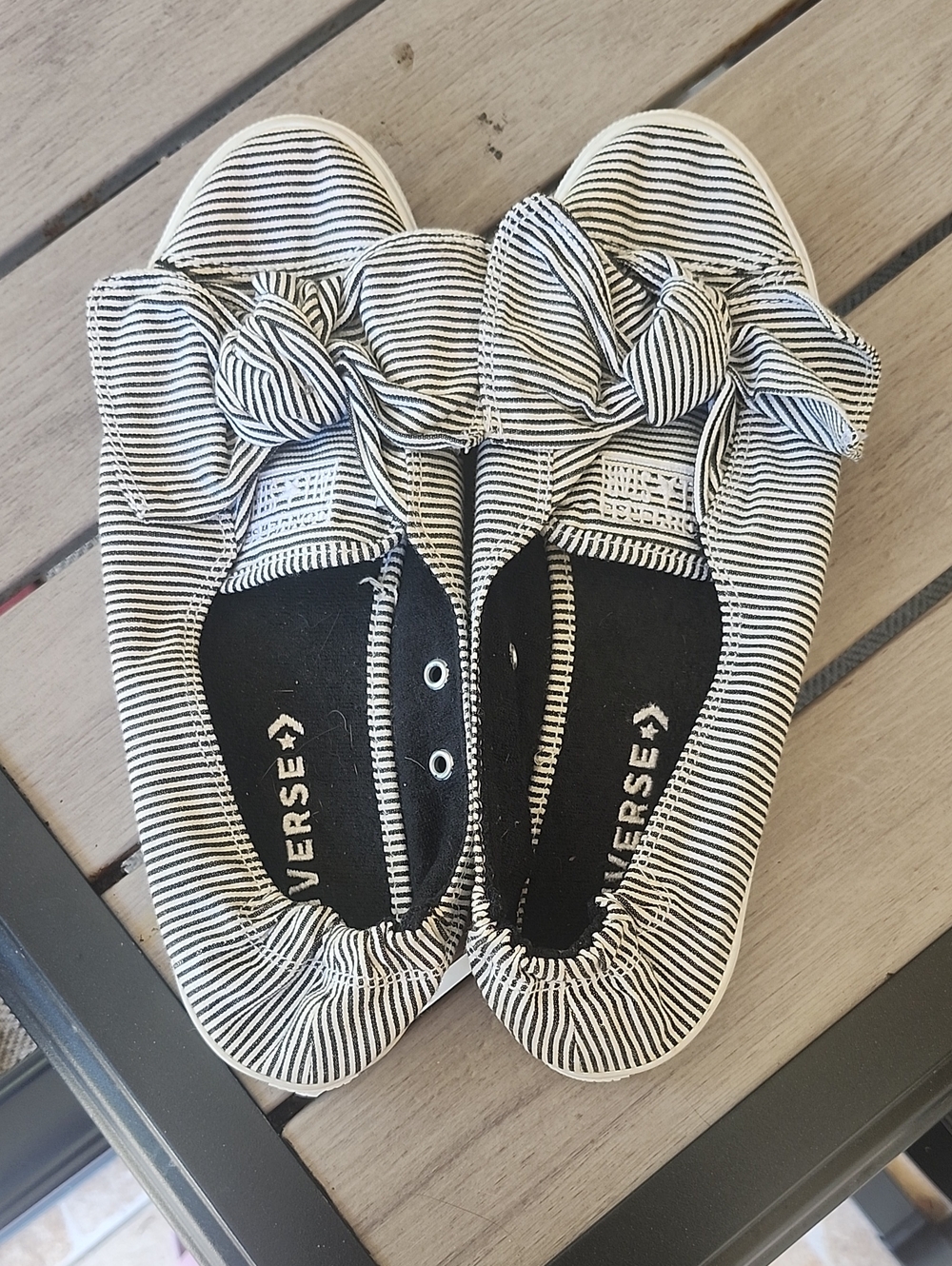 Converse  Black and White Striped Bow Slip-On Sneakers